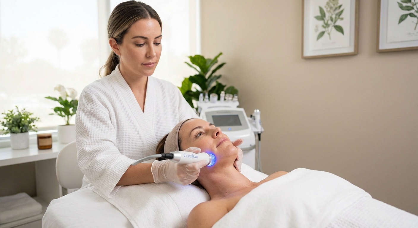 Cryoskin facial treatment reducing facial puffiness and swelling