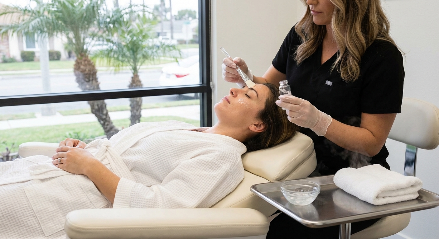 Facial and chemical peel in the same visit in Costa Mesa, professional skincare treatment